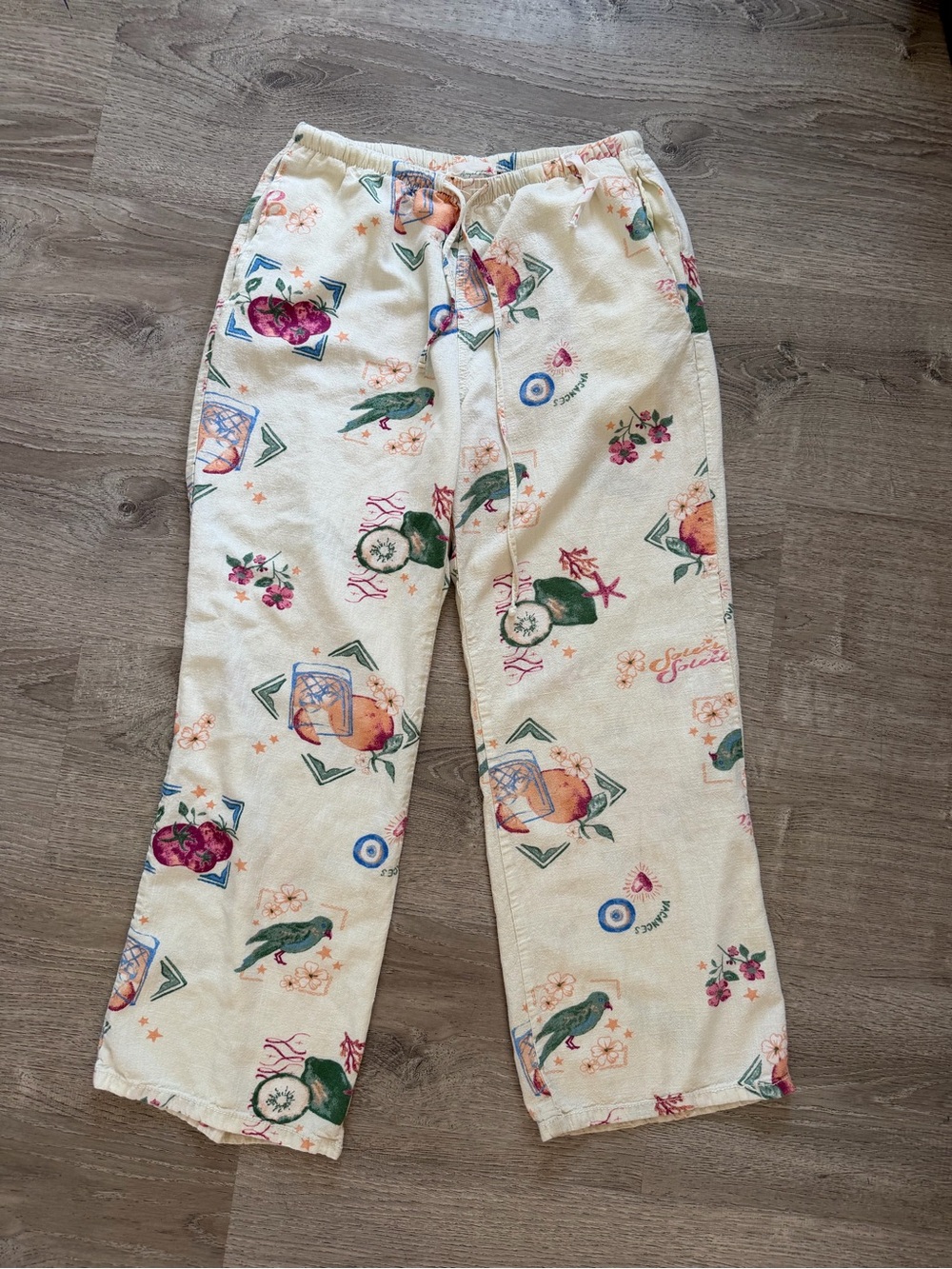Angel Cream Pajama Pants with Floral & Animal Motif